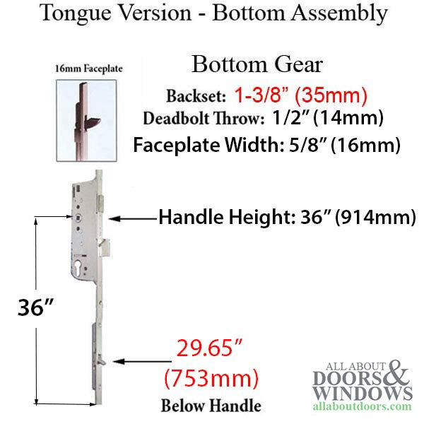 Hoppe Multipoint Gear with Tongue – 35mm Backset, 92mm PZ, 36" Handle Height