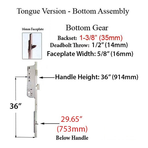 Hoppe Multipoint Gear with Tongue – 35mm Backset, 92mm PZ, 36" Handle Height