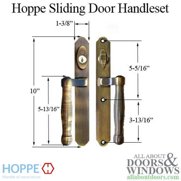 Hoppe Sliding Door Handleset Trim – Active/Keyed, Antique Brass