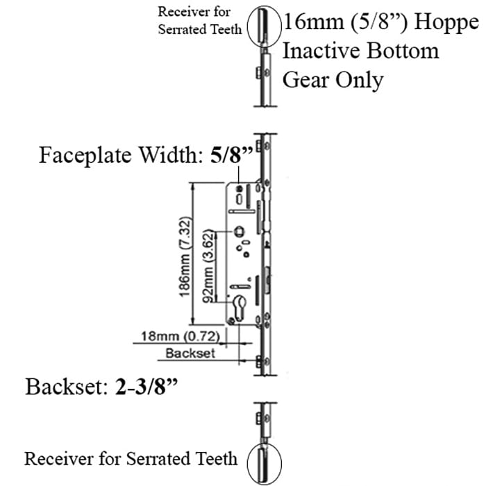 Hoppe Inactive Bottom Shootbolt Gear – 60mm Backset, Adjustable Handle Height