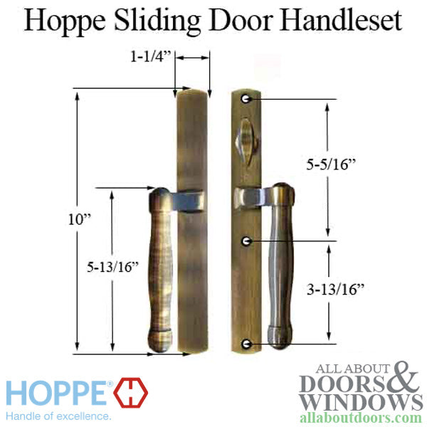 Hoppe Sliding Door Handleset – Active, Non-Keyed, Antique Brass