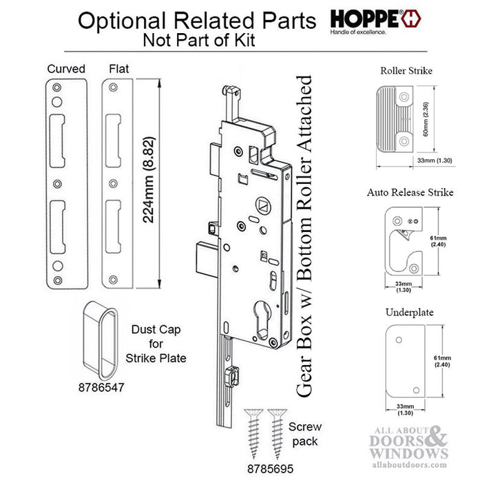 Hoppe Multipoint Lock Replacement Kit for FUHR 93" Doors – 35mm Backset, 92mm PZ, Two Roller