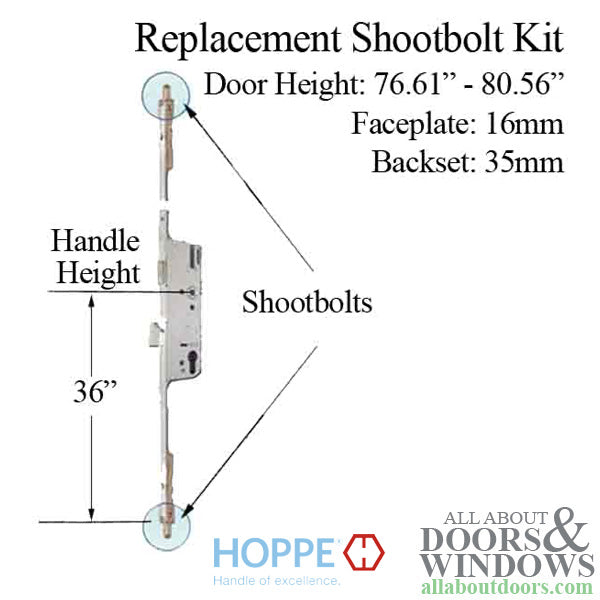 Multipoint Lock Replacement Kit for Discontinued Fuhr & Roto Locks – 35mm Backset, 92mm PZ, 36" Handle Height
