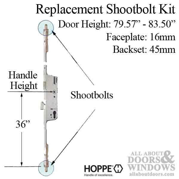 Hoppe Multipoint Lock Replacement Kit – 45mm Backset, 92mm PZ, 36" Handle Height