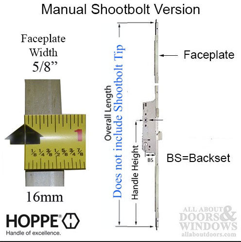 Hoppe Multipoint Lock Replacement Kit – 45mm Backset, 92mm PZ, 36" Handle Height