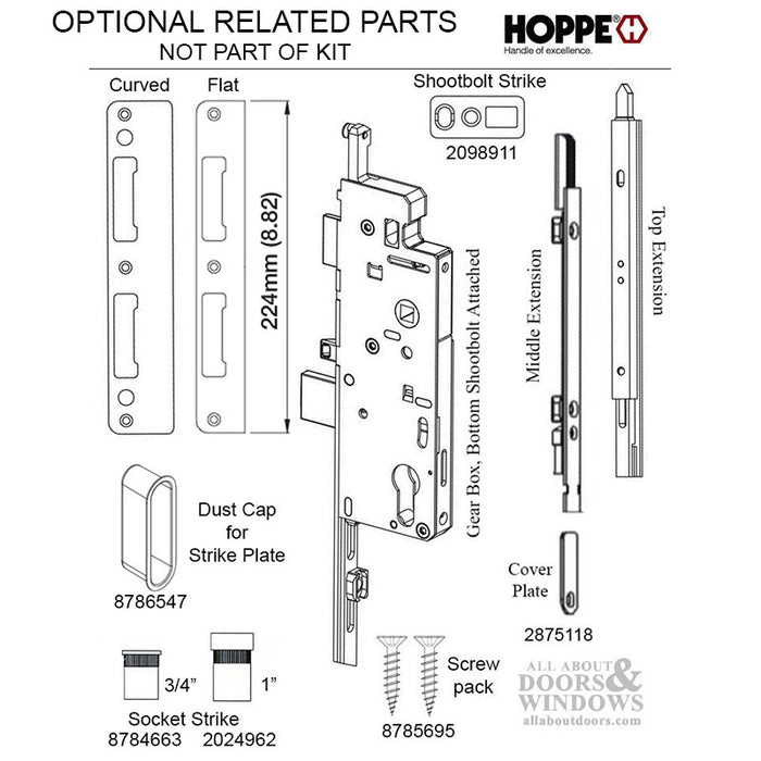 Hoppe Multipoint Lock Replacement Kit – 45mm Backset, 92mm PZ, 36" Handle Height