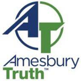 Logo of Amesbury Truth with blue and green design on a white background