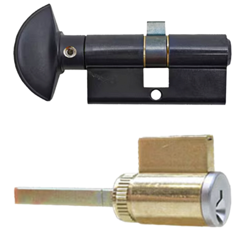 Black and gold door lock mechanism on a white background