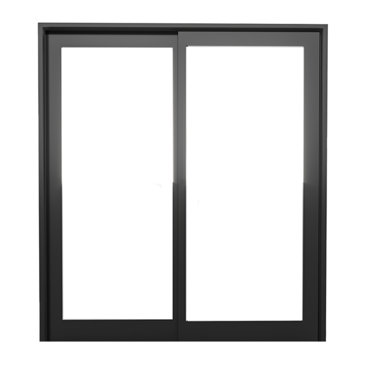 Black-framed sliding glass door on a white background